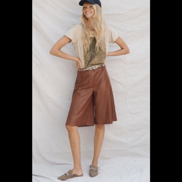 NEW Anthropologie Davina Faux Leather Culottes Brown Size XS - Picture 2 of 5